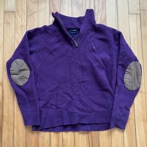 GANT Mens Purple Shetland Wool Quarter Zip Sweater Elbow Patches XL